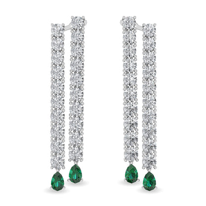 Solid Gold 10ct Natural Diamond Pear Dangle Stimulated Emerald Earrings