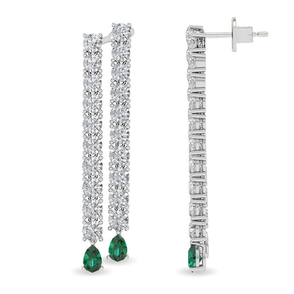 Solid Gold 10ct Natural Diamond Pear Dangle Stimulated Emerald Earrings
