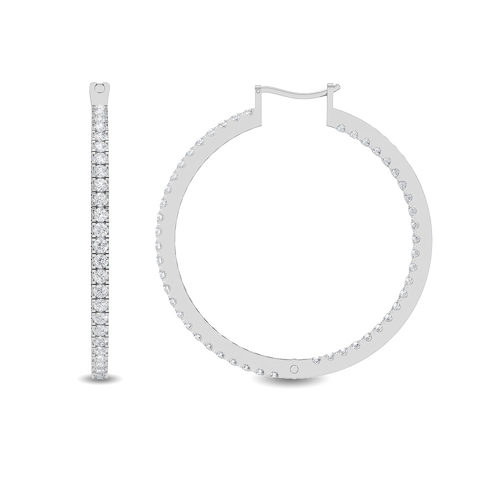 Solid Gold 0.2ct Natural Diamond 26mm Inside-Out Round Hoop Earrings