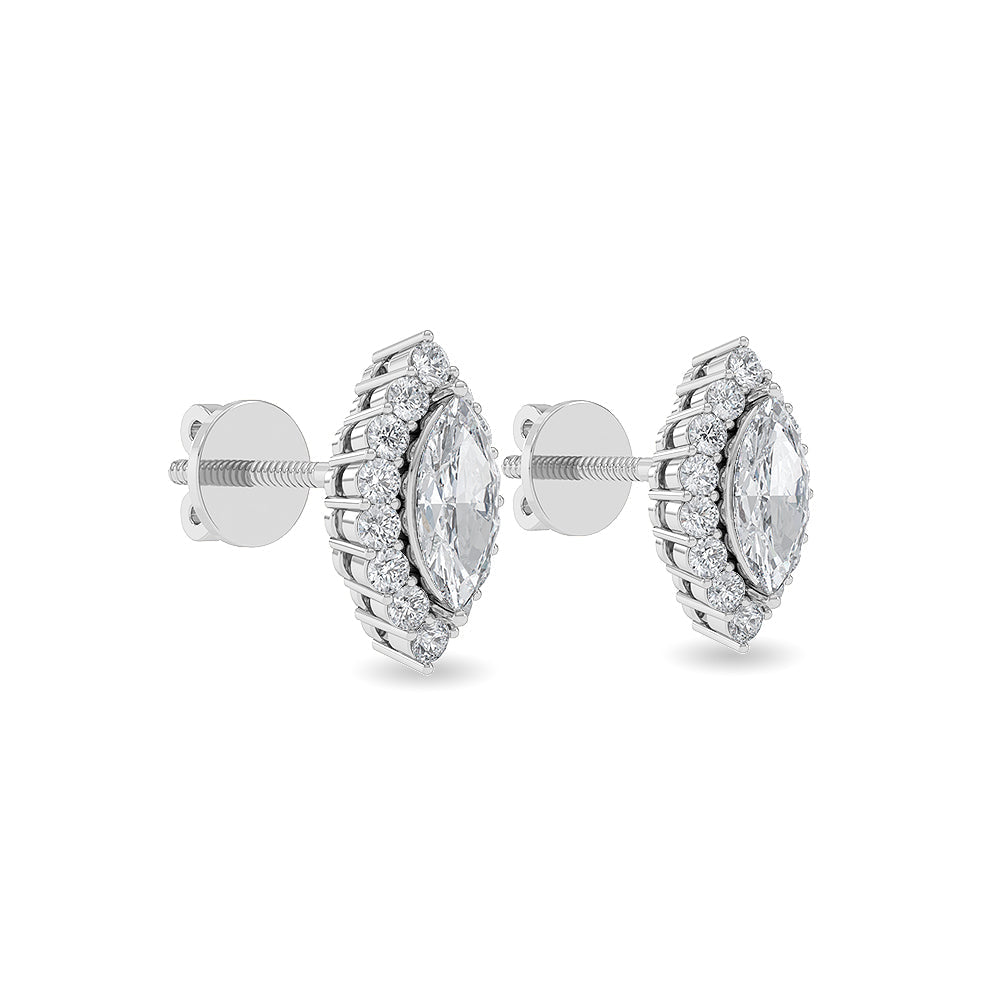 Solid Gold 0.86ct Natural Diamond Marquise Halo Eye-Shaped Stud Earrings