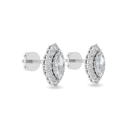 Solid Gold 0.86ct Natural Diamond Marquise Halo Eye-Shaped Stud Earrings