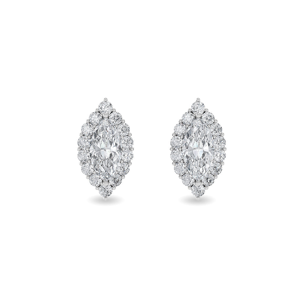 Solid Gold 0.86ct Natural Diamond Marquise Halo Eye-Shaped Stud Earrings