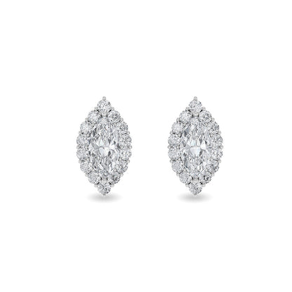 Solid Gold 0.86ct Natural Diamond Marquise Halo Eye-Shaped Stud Earrings