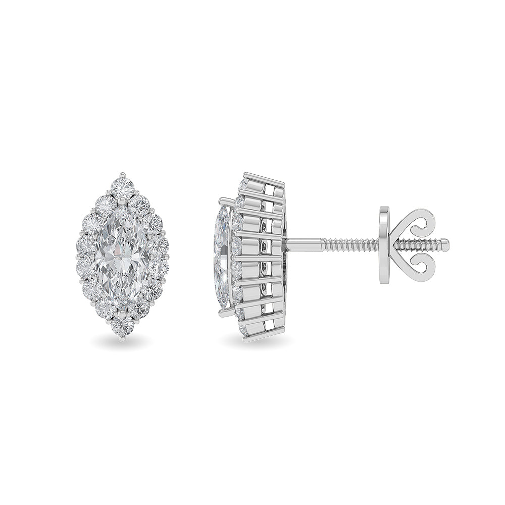 Solid Gold 0.86ct Natural Diamond Marquise Halo Eye-Shaped Stud Earrings