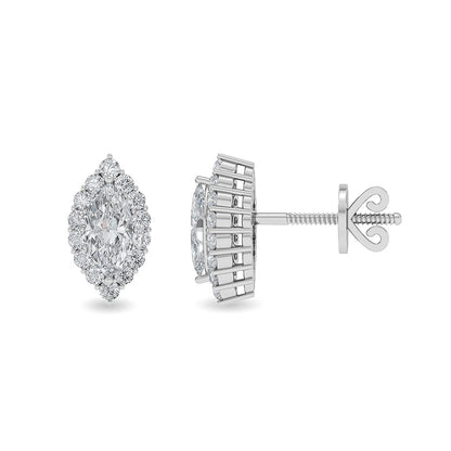 Solid Gold 0.86ct Natural Diamond Marquise Halo Eye-Shaped Stud Earrings