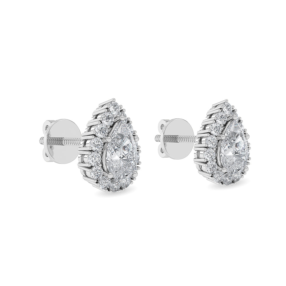 Solid Gold 0.96ct Natural Diamond Pear Teardrop-Shaped Stud Earrings