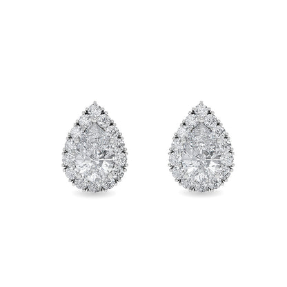 Solid Gold 0.96ct Natural Diamond Pear Teardrop-Shaped Stud Earrings