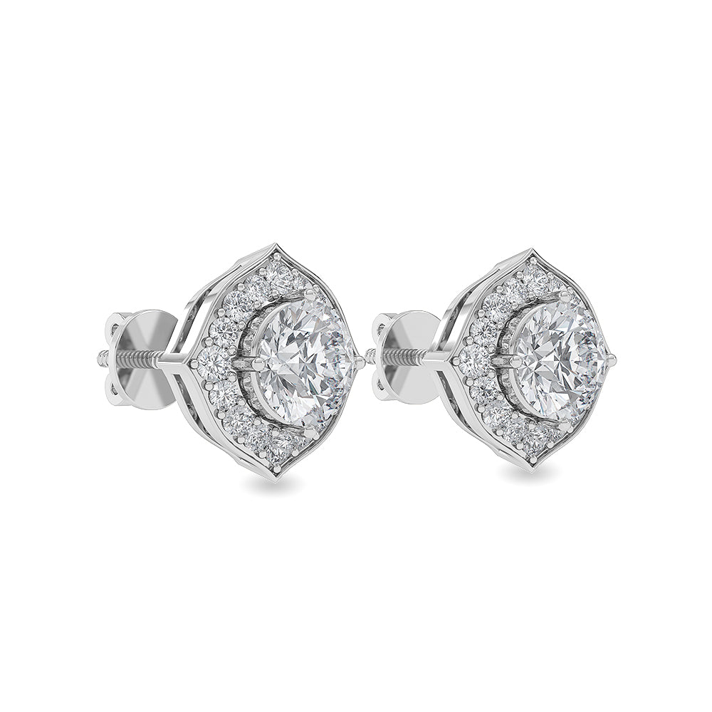 Solid Gold 1.4ct Natural Diamond Halo Double Oval Cushion Stud Earrings