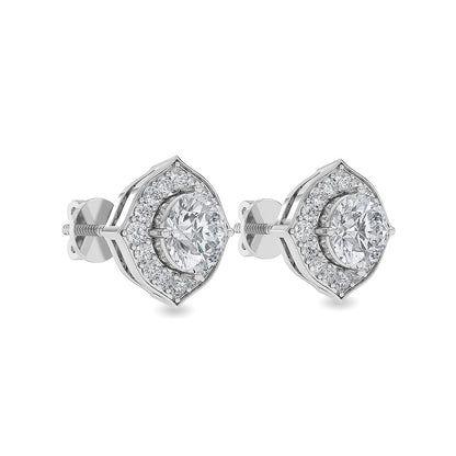 Solid Gold 1.4ct Natural Diamond Halo Double Oval Cushion Stud Earrings