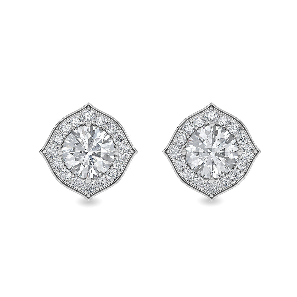 Solid Gold 1.4ct Natural Diamond Halo Double Oval Cushion Stud Earrings