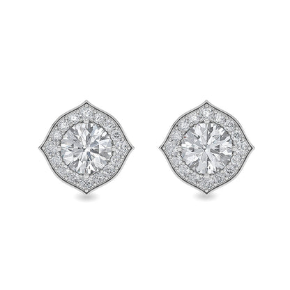Solid Gold 1.4ct Natural Diamond Halo Double Oval Cushion Stud Earrings