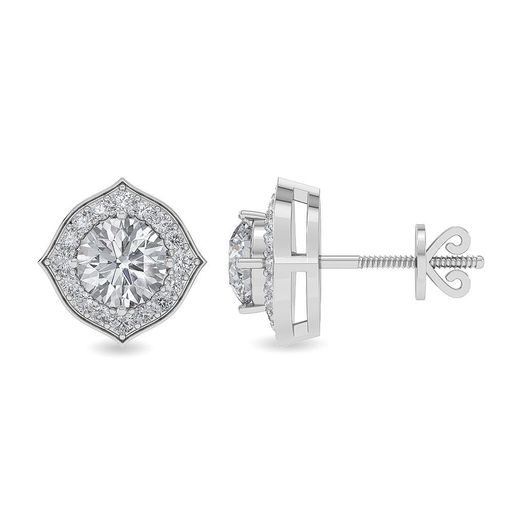 Solid Gold 1.4ct Natural Diamond Halo Double Oval Cushion Stud Earrings