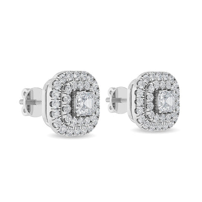 Solid Gold 2.3ct Natural Diamond Square Cushion Triple Stud Earrings
