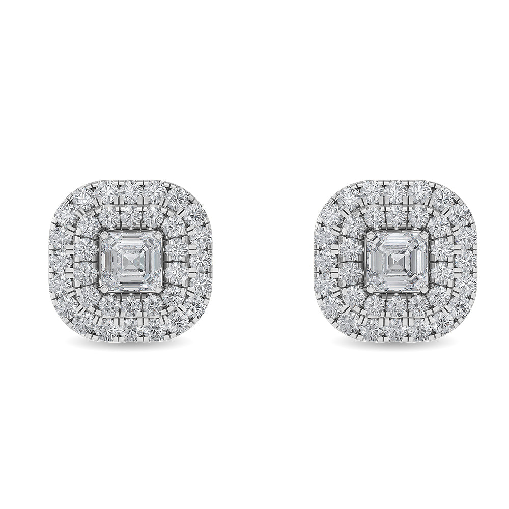 Solid Gold 2.3ct Natural Diamond Square Cushion Triple Stud Earrings