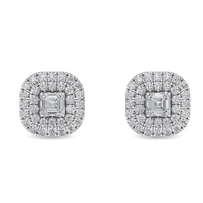 Solid Gold 2.3ct Natural Diamond Square Cushion Triple Stud Earrings
