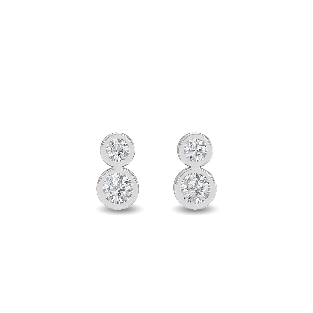 Solid Gold 0.2ct Natural Diamond Vertical 2 Stone Stud Bezel Earrings
