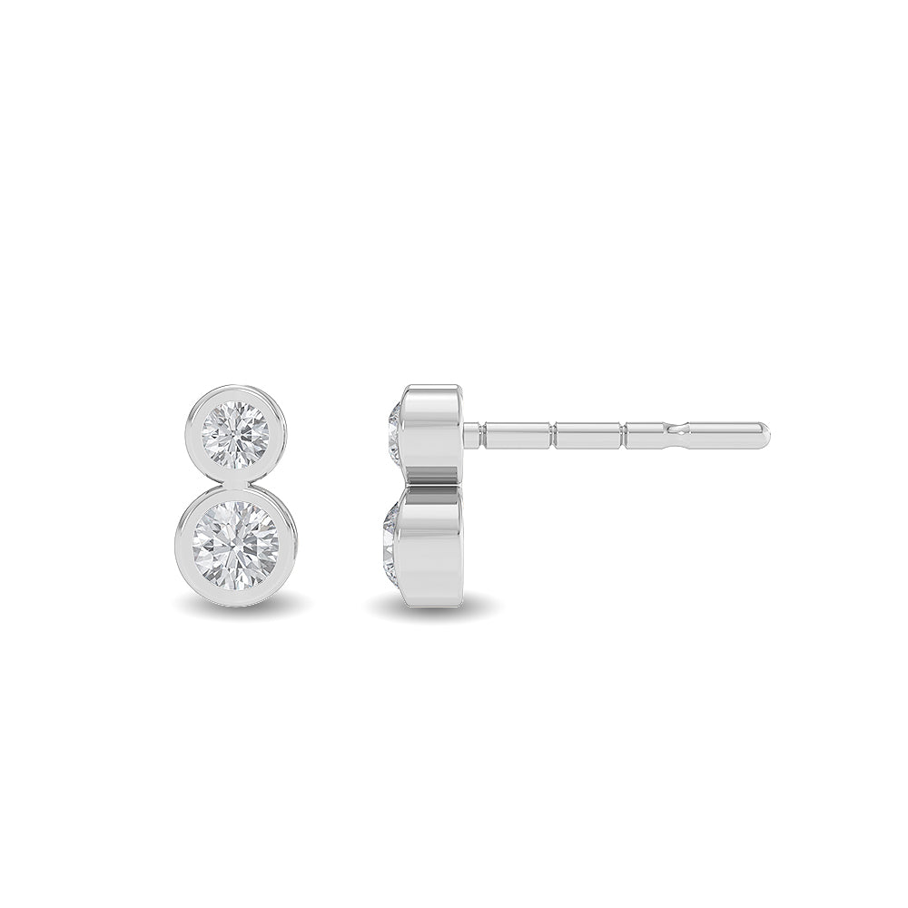 Solid Gold 0.2ct Natural Diamond Vertical 2 Stone Stud Bezel Earrings