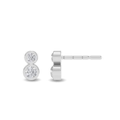 Solid Gold 0.2ct Natural Diamond Vertical 2 Stone Stud Bezel Earrings