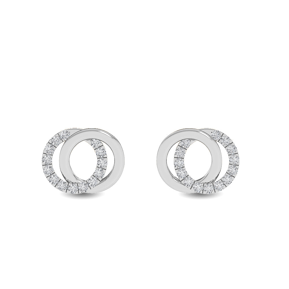 Solid Gold 0.07ct Natural Diamond Double Circle Two Hoop Stud Earrings