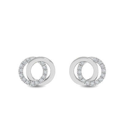 Solid Gold 0.07ct Natural Diamond Double Circle Two Hoop Stud Earrings