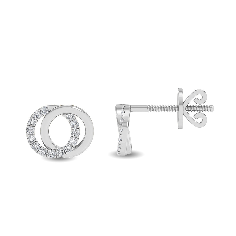 Solid Gold 0.07ct Natural Diamond Double Circle Two Hoop Stud Earrings