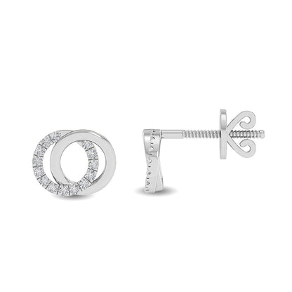 Solid Gold 0.07ct Natural Diamond Double Circle Two Hoop Stud Earrings