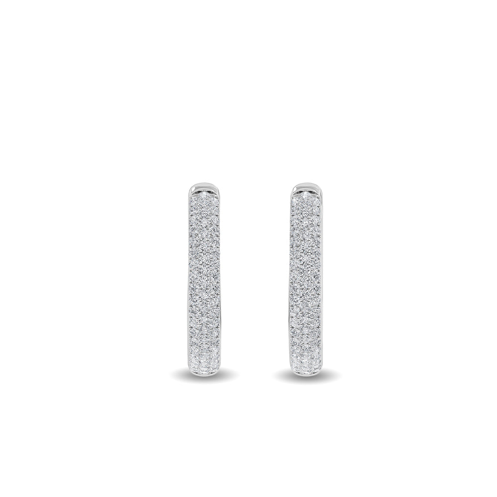 Solid Gold 0.1ct Natural Diamond Huggie Hoop Channel Double Row Earrings