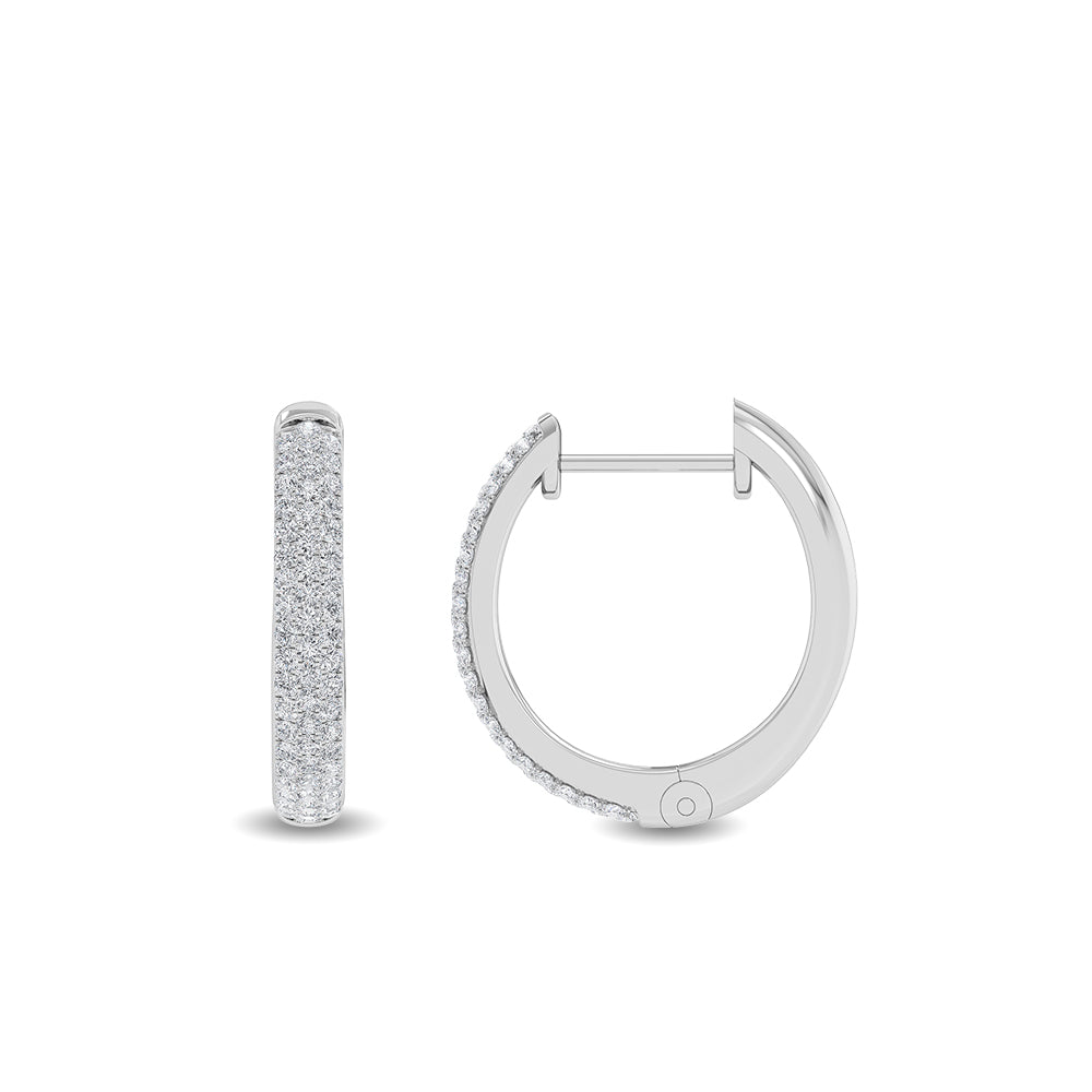 Solid Gold 0.1ct Natural Diamond Huggie Hoop Channel Double Row Earrings