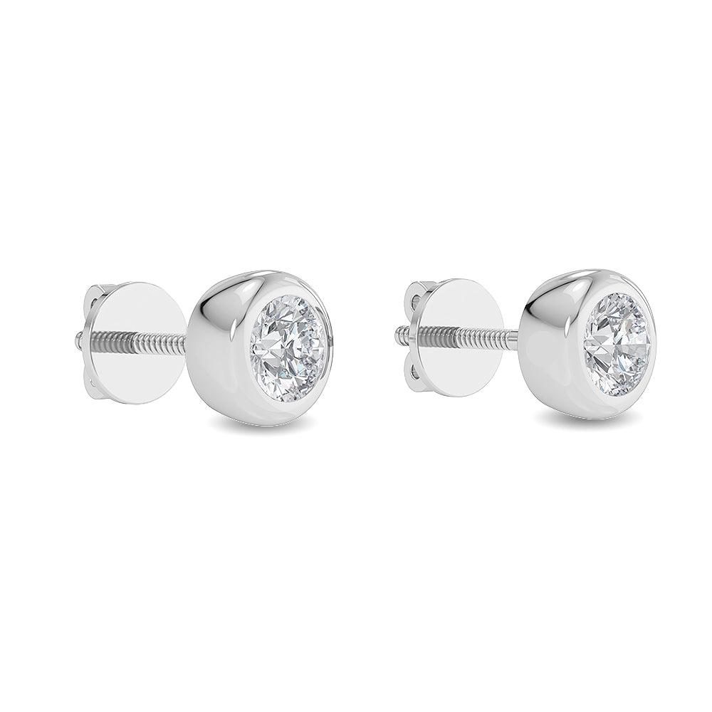 Solid Gold 1ct Natural Diamond Solitaire Bezel Stud Earrings