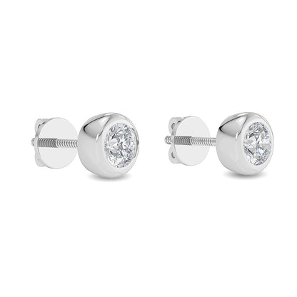 Solid Gold 1ct Natural Diamond Solitaire Bezel Stud Earrings