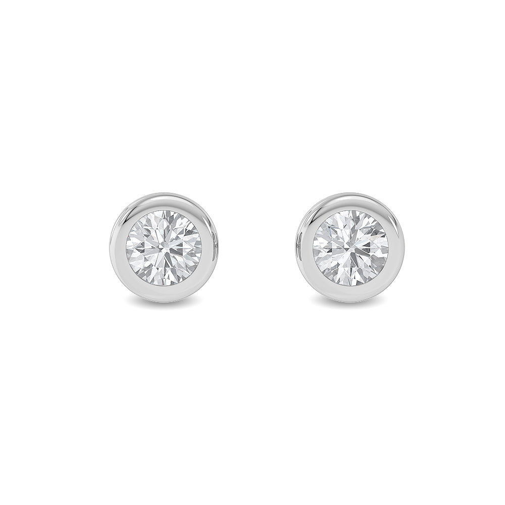 Solid Gold 1ct Natural Diamond Solitaire Bezel Stud Earrings