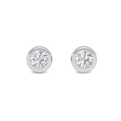 Solid Gold 1ct Natural Diamond Solitaire Bezel Stud Earrings