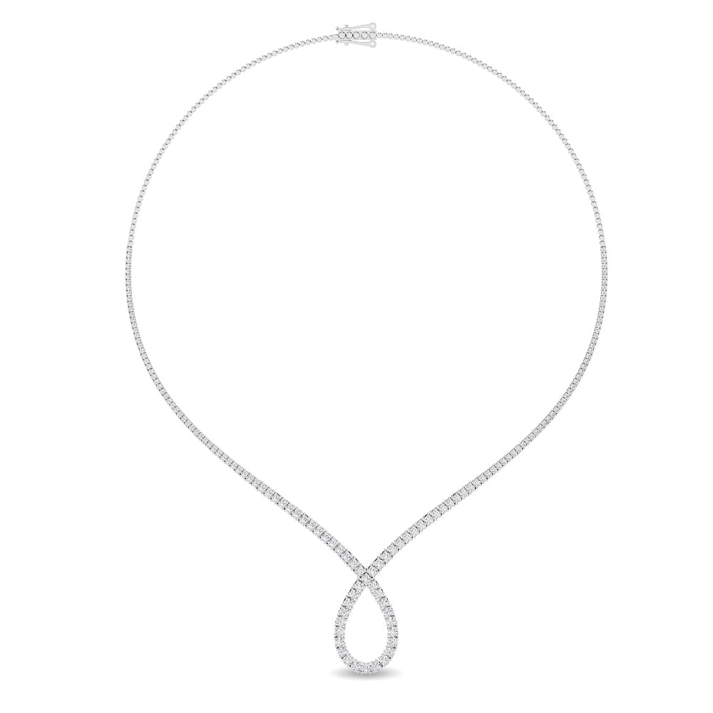 Solid Gold 6.8ct Natural Diamond Tennis Twist Pear Necklace