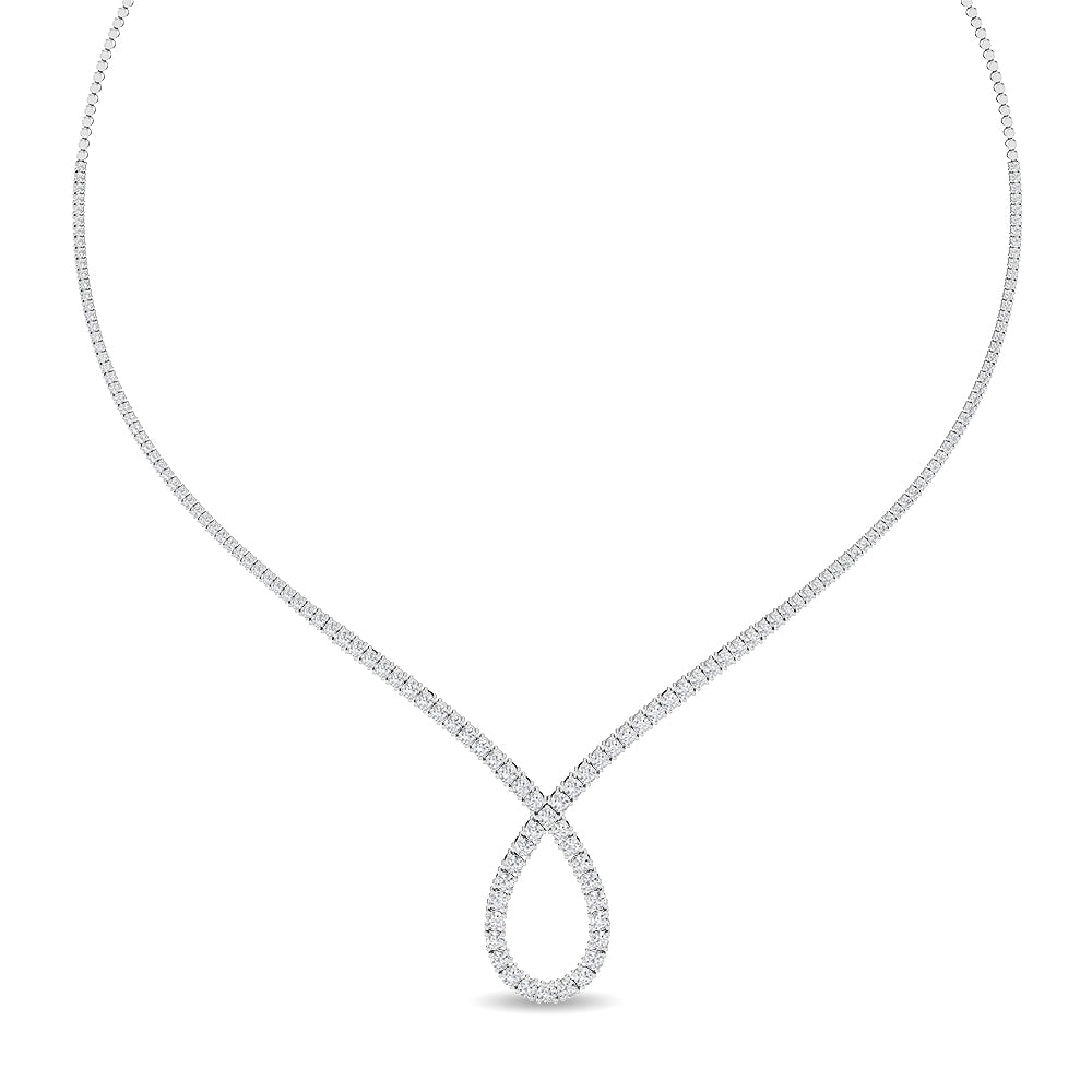 Solid Gold 6.8ct Natural Diamond Tennis Twist Pear Necklace