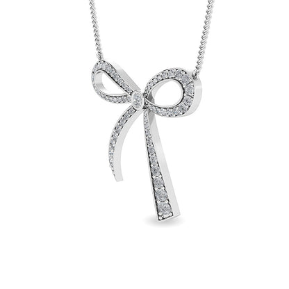 Solid Gold 1.2ct Natural Diamond Bow Ribbon Charm Knot Necklace