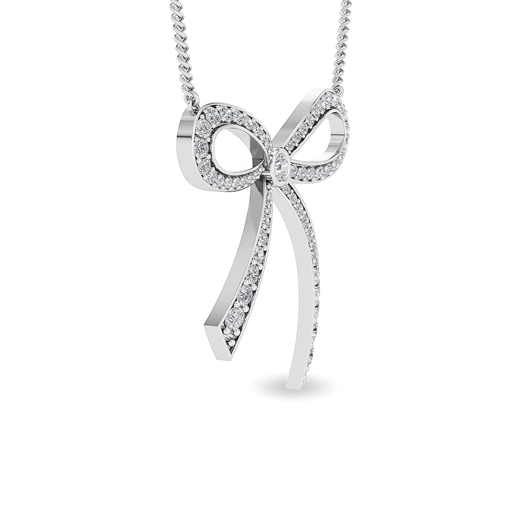 Solid Gold 1.2ct Natural Diamond Bow Ribbon Charm Knot Necklace