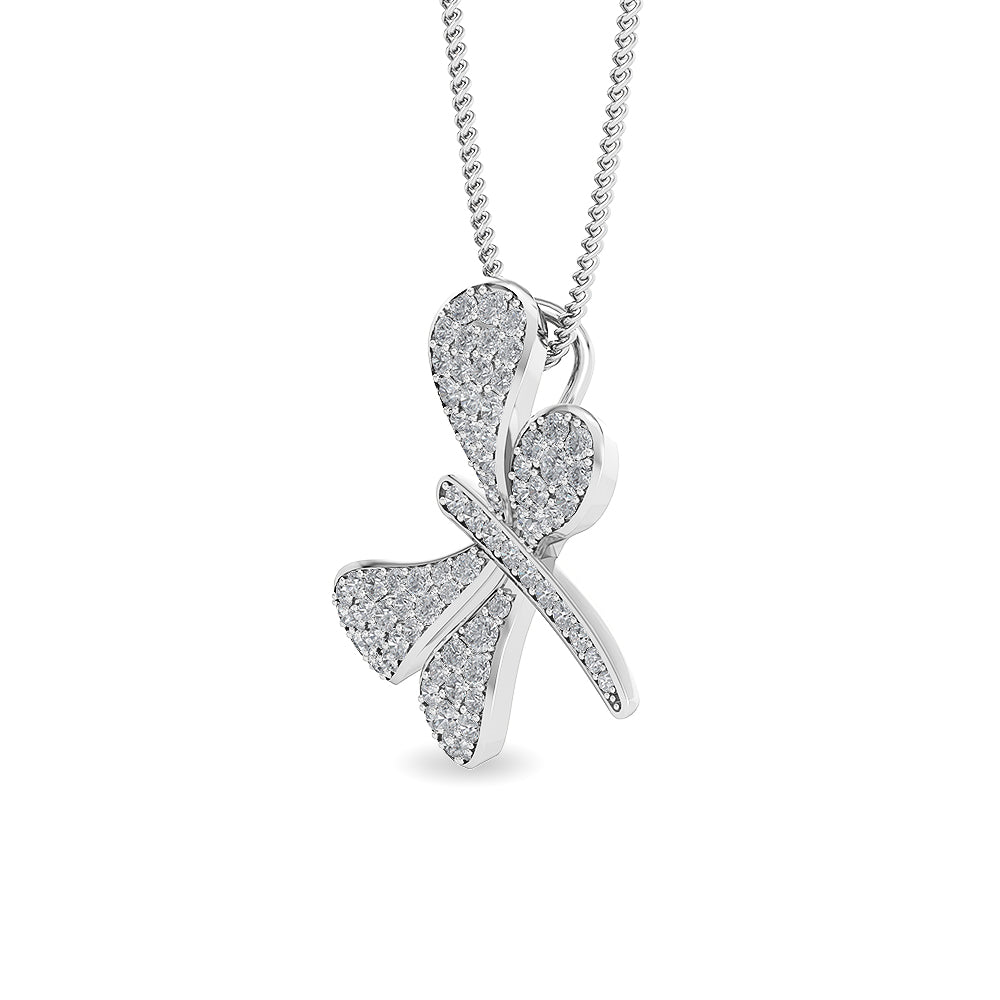Solid Gold 0.8ct Natural Diamond Dragonfly Butterfly Pendant Necklace