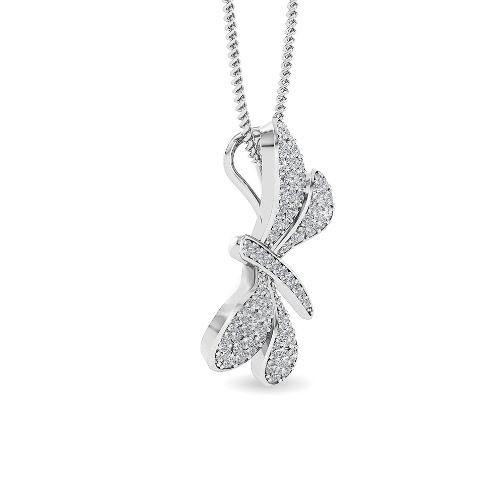 Solid Gold 0.8ct Natural Diamond Dragonfly Butterfly Pendant Necklace
