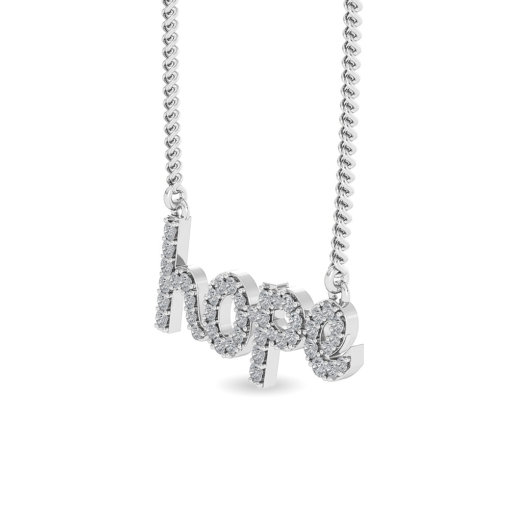 Solid Gold 0.7ct Natural Diamond Studded Hope Script Necklace