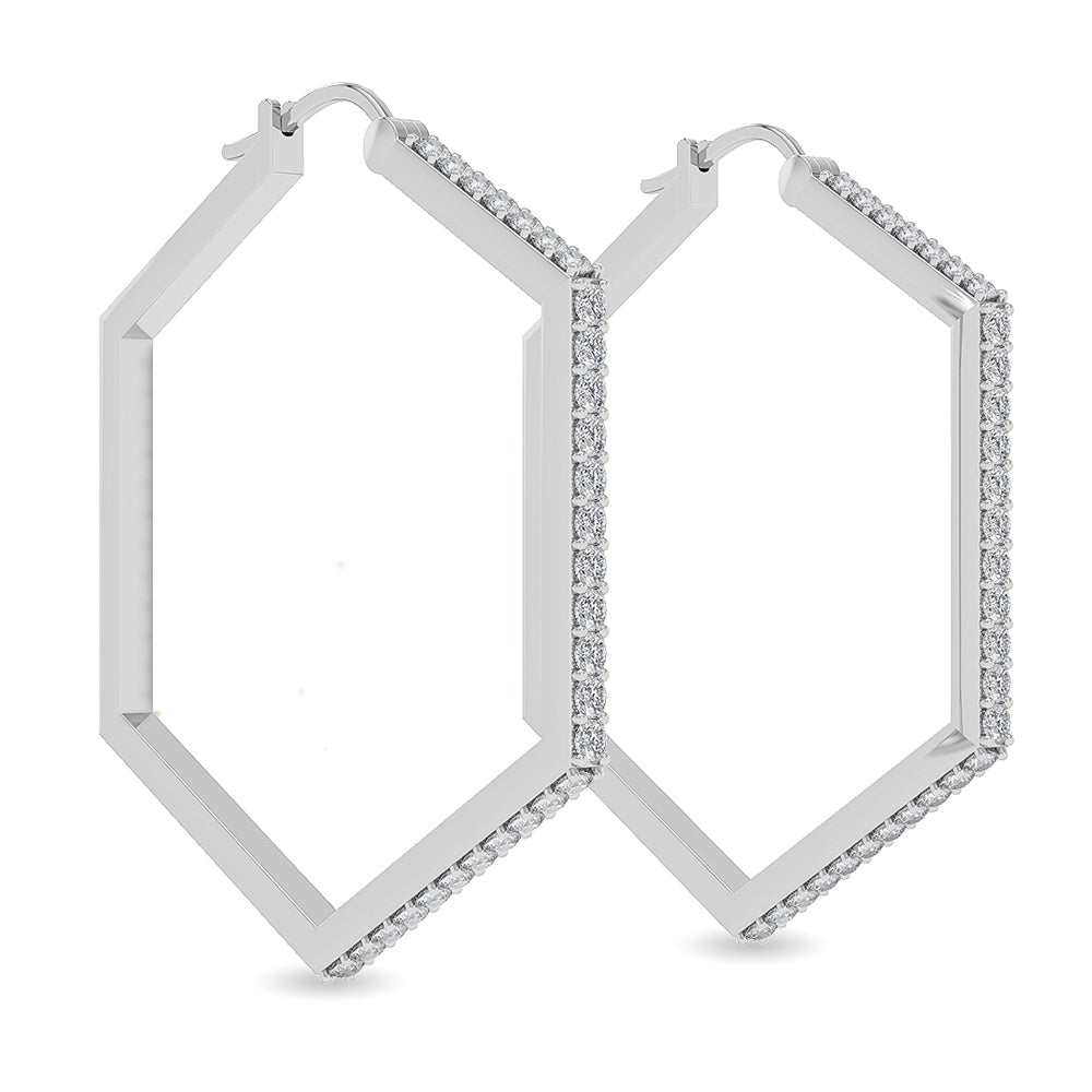 Solid Gold 1.1ct Natural Diamond Hexagon Hoops Geometrical Earrings