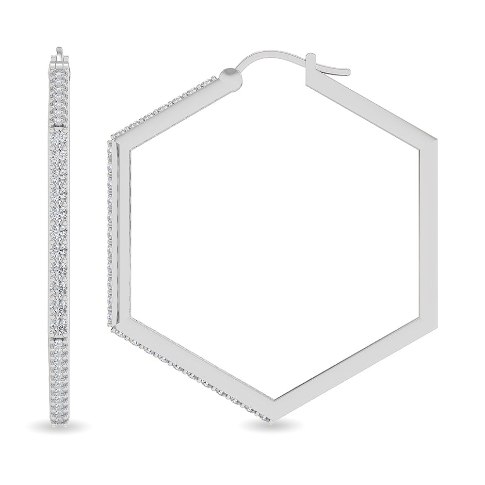 Solid Gold 1.1ct Natural Diamond Hexagon Hoops Geometrical Earrings