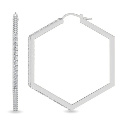 Solid Gold 1.1ct Natural Diamond Hexagon Hoops Geometrical Earrings