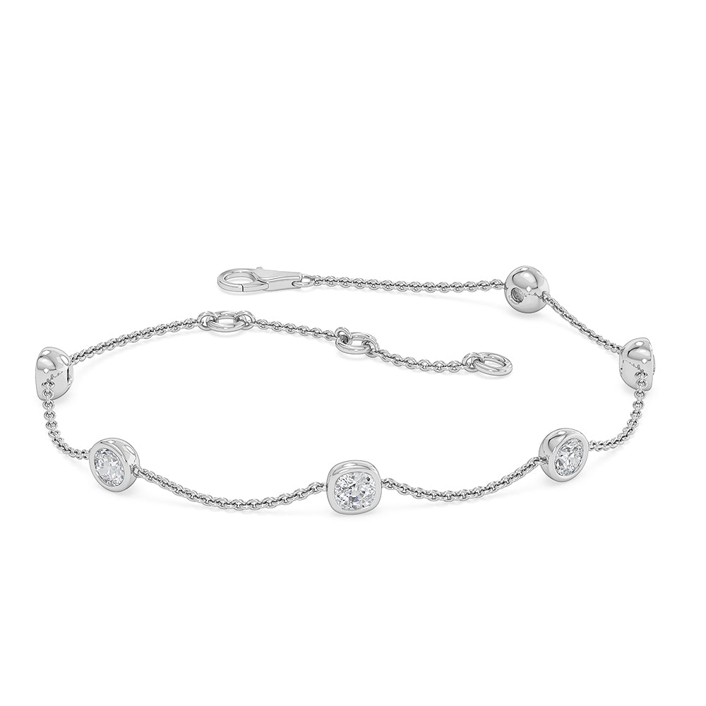 Solid Gold 1.65ct Natural Diamond By Yard Bezel Station Bracelet
