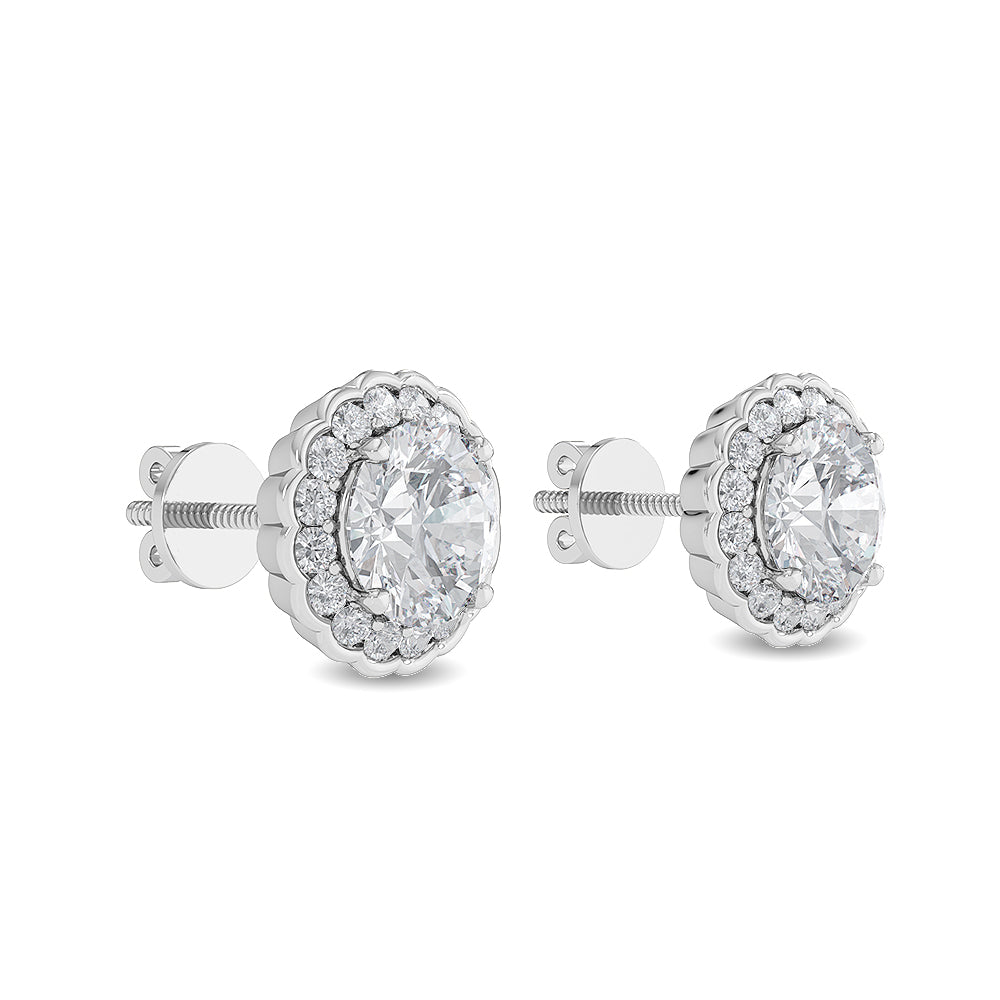 Solid Gold 1.16ct Natural Diamond Halo Studs Two Stone Cluister Earrings