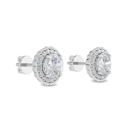 Solid Gold 1.16ct Natural Diamond Halo Studs Two Stone Cluister Earrings