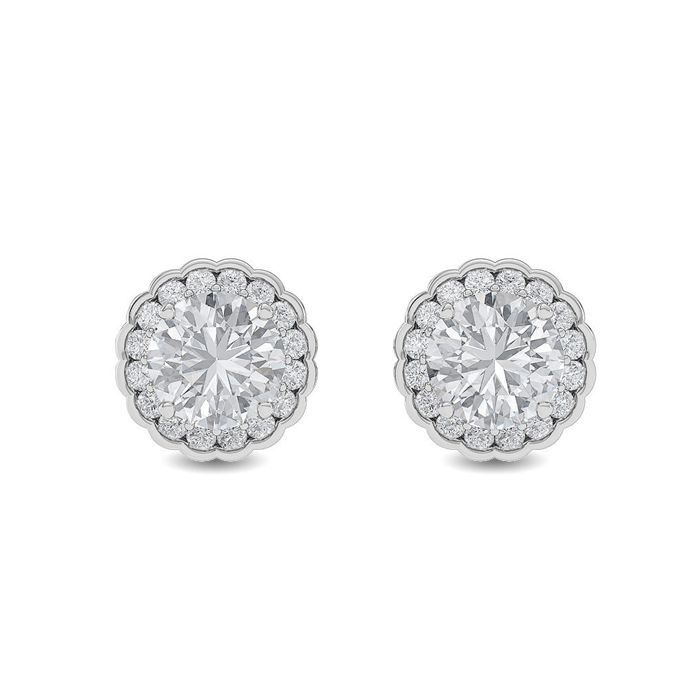Solid Gold 1.16ct Natural Diamond Halo Studs Two Stone Cluister Earrings