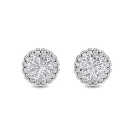 Solid Gold 1.16ct Natural Diamond Halo Studs Two Stone Cluister Earrings