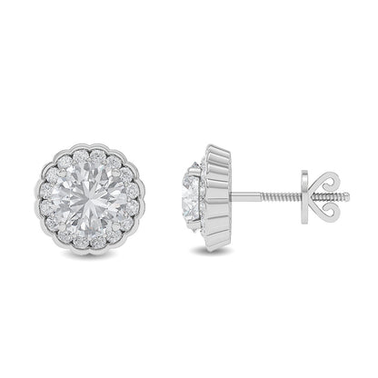 Solid Gold 1.16ct Natural Diamond Halo Studs Two Stone Cluister Earrings