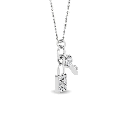 Solid Gold 0.1ct Natural Diamond Lock Key Ring Charm Necklace