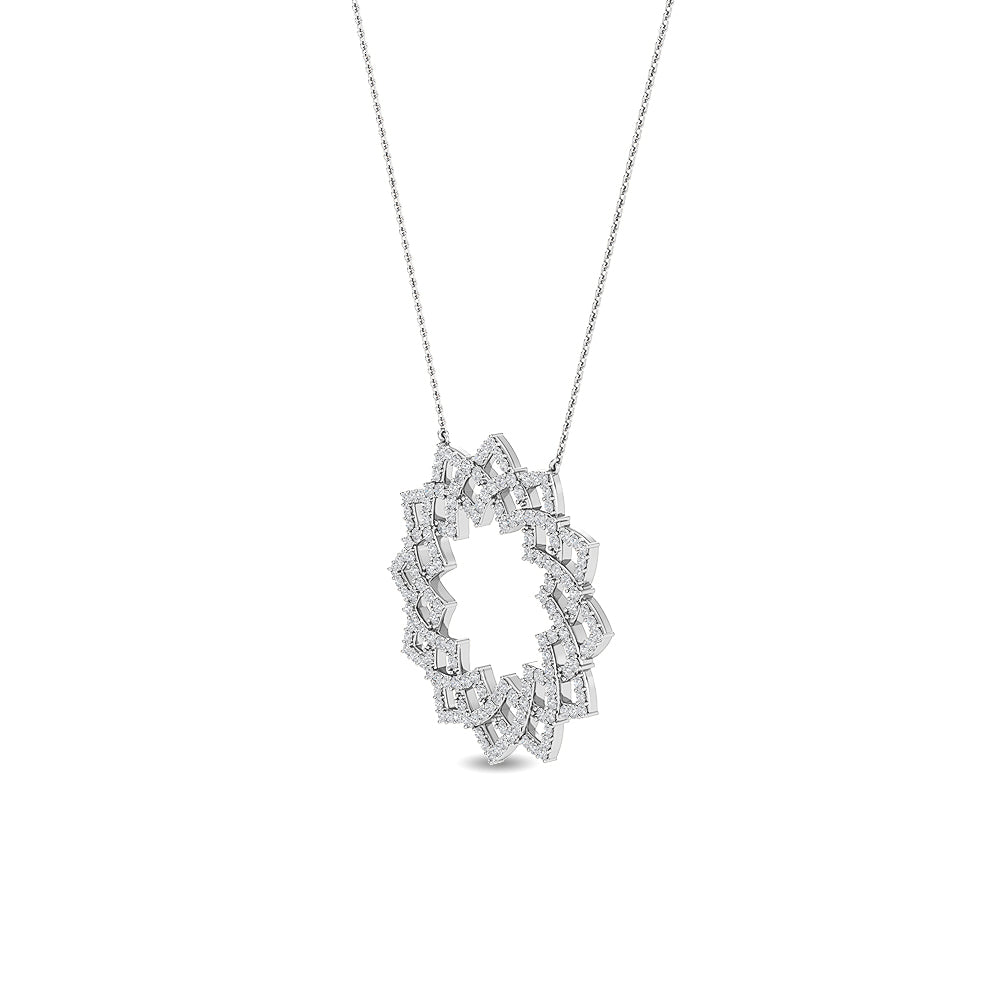 Solid Gold 0.7ct Natural Diamond Circle Sun Flower Necklace
